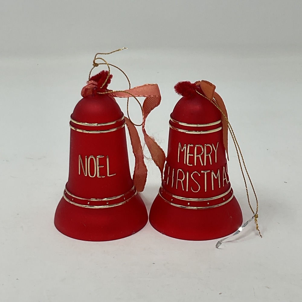 Vintage Style Red Plastic Bell Christmas Ornaments Noel Merry Christmas Set of 2